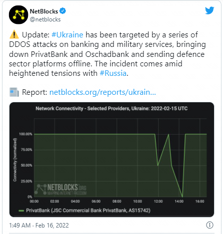 乌克兰政府和银行网站遭大规模网络攻击被迫关闭